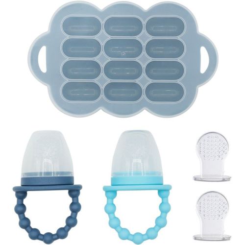 WeeSprout Silicone Baby Food Feeders with Freezer Tray - Set of 2 (Bright Blue/Navy) + Bright Navy Tray