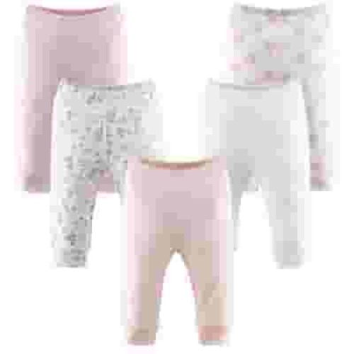 The Peanutshell Baby Pants for Girls 5 Pack Pink White Floral Stars
