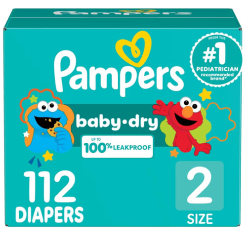 Pampers Diapers - Baby Dry - Size 2, 112 Count, Absorbent Disposable Infant Diaper (Packaging May Vary)