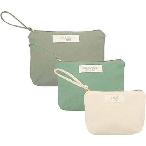 Pearhead Baby Diaper Bag Organizing Pouch Set – Feed Me, Change Me, Dress Me – Zip Pouches Made from Recycled Cotton, Gender Neutral Diaper Bag Accessories and Baby Essentials Organizer - Set of 3