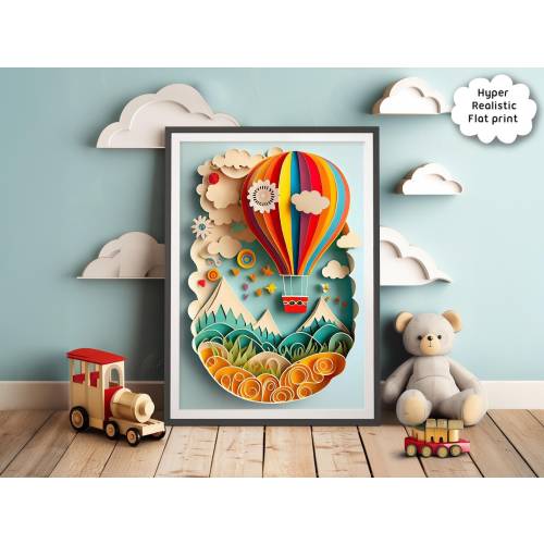 Hot Air Balloon Nursery Decor- Paper-cut Art / Kids Prints / Childrens room decor / Infant Posters / Cute Wall Art / Modern Nursery Print