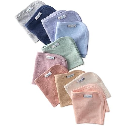 River 10-Pack Baby Terry Washcloths 100% Organic Cotton Absorbent for Baby and Toddler Boys & Girls, Sorbet Frost Rainbow, One Size