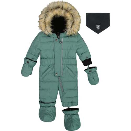 Baby Hooded One-Piece Snowsuit, Silver Pine - Deux par Deux | Maisonette