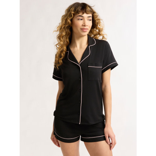 Joyspun Women’s and Women’s Plus Knit Notch Collar Top and Shorts Pajama Set, 2-Piece, Sizes S to 3X
