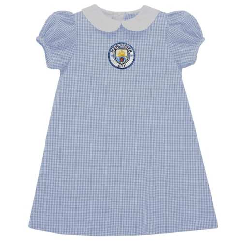 Manchester City Vive La Fete Girls Infant Gingham Puffy A-Line Dress - Sky Blue