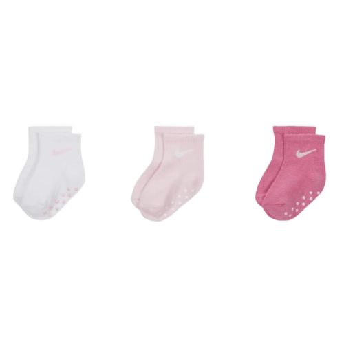 Nike Toddler Gripper Ankle Socks 3 Pairs, 12-24 Months, Pink/White