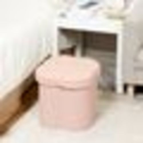 Pinplus 12.6" Storage Ottoman,Toy Chest BoxFolding Footrest Stool Seat,Flower Shape,Sherpa Fabric,Pink, Size:12.6" x 12.6" x 12.6"