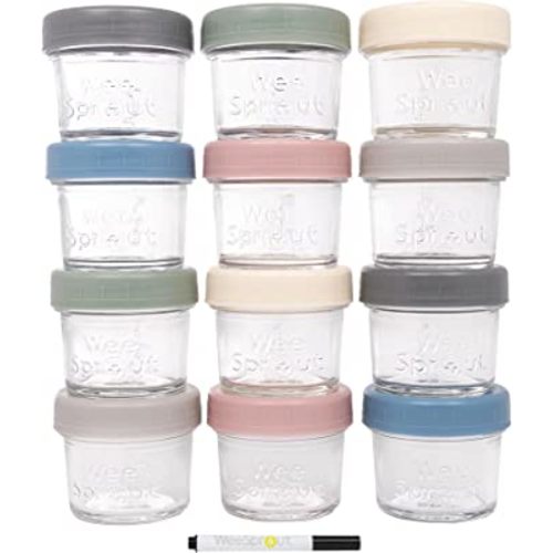WeeSprout Glass Baby Food Storage Jars w/Lids (4 oz,12 Pack) –Reusable Baby Food Jars with Lids –Snack, Breast Milk Storage Containers for Fridge – Freezer & Microwave Safe Baby Essentials Must Haves