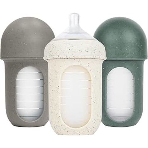 Boon Nursh Bottles - Silicone Baby Bottles Help Ease Colic Symptoms - Formula and Breast Milk Only Touch Platinum Food-Safe Silicone - Medium Flow - Speckle Green - 8 Ounce