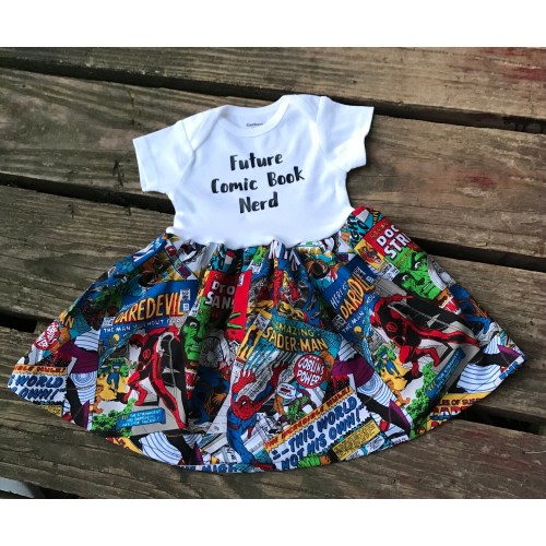 Future Comic Book Nerd Onesie baby dress,  toddler, or kid tshirt dress, baby shower gift, layette, bodysuit, geek, comic, con, convention