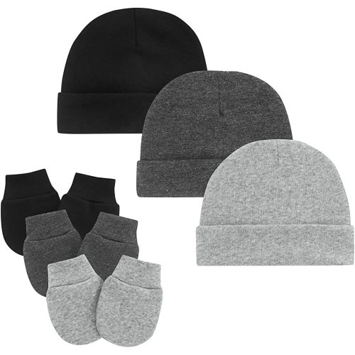 Zando Baby Hats and Mittens Unisex Infant Beanie Caps Newborn Hospital Hat with Scratch Mitten Set for Baby Boys Grils Hats