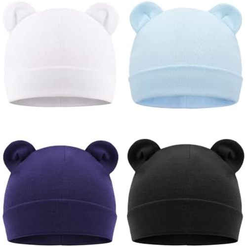 DRESHOW BQUBO 4 Pieces Baby Beanie Newborn Toddler Soft Cute Knit Hat Hospital Hats for Baby Boys Infant Cap Beanies