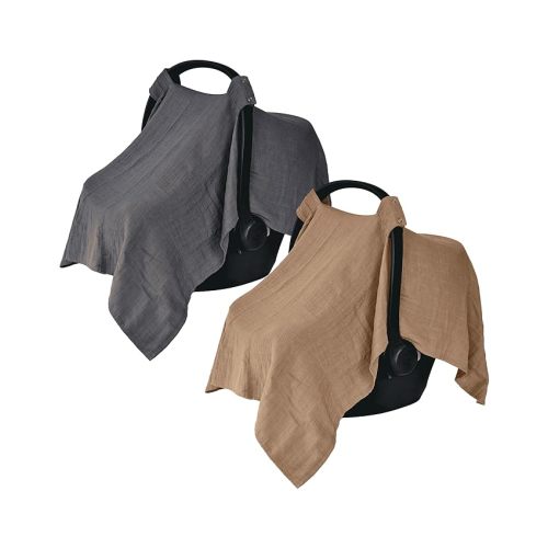 Denmark - Muslin Baby Car Seat Cover for Boys and Girls – 100% Organic Cotton Car Seat Canopy with Perfect Fit for Baby Carrier - 43 x 31-2-Pack (Soft Grey/Natural)