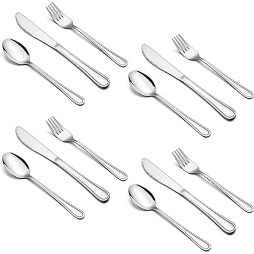 HaWare 12-Piece Kids Silverware, Stainless Steel Toddler Utensils Flatware Set, Preschooler Eating Utensils Includes 4 Spoons 4 Forks 4 Knives, Metal Children Cutlery for Home School, Mirror Finished