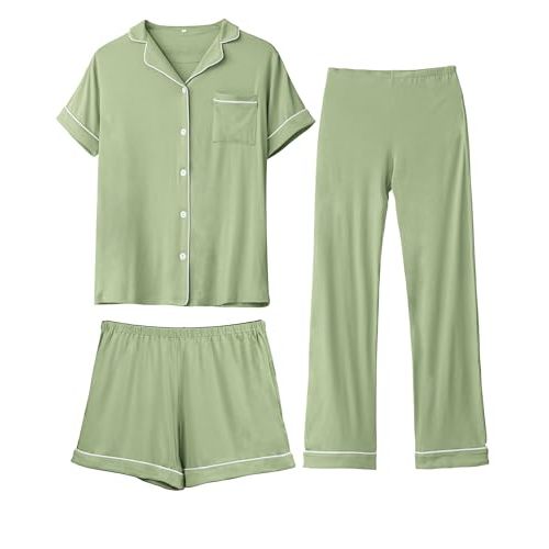 Rnxrbb 3 PCS Women Maternity Pajamas Set Nursing Postpartum Breastfeeding Pjs Sleepwear Lounger Clothes Button Down,Greyish Green L