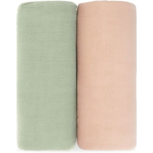 Comfy Cubs Muslin Swaddle Blankets Pack of 2, 47 x 47 Inch Soft Cotton Baby Blanket Set, Large Multipurpose Wraps for Newborns - Self-Soothing Swaddles for Newborns - Sage & Blush