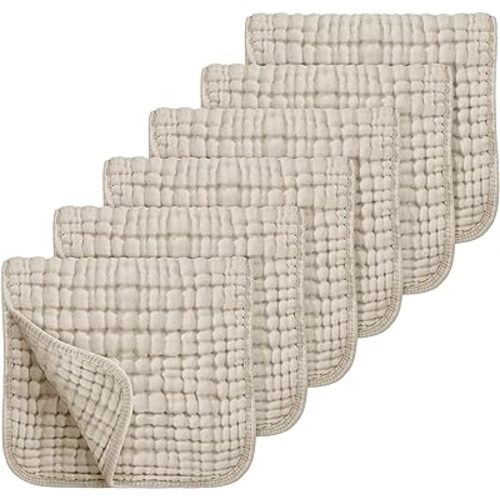 Looxii Muslin Burp Cloths 6 Pack 100% Cotton Muslin Cloths Large 20''x10'' Extra Soft Absorbent Burping Cloth for Baby Boys and Girls (Apricot)