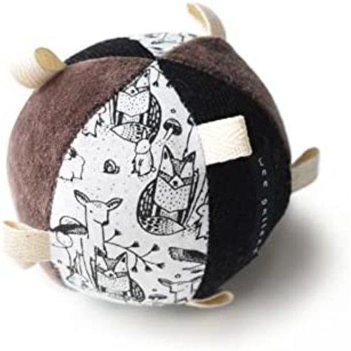 Wee Gallery, Taggy Ball with Rattle - Developmental Activity for Babies - Visual Stimulation, Motor Skills, Soft Interactive Sensory Toy for Infant Play