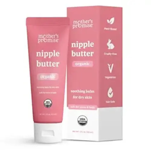 Organic Nipple Butter for Breastfeeding Mothers | Lanolin Free Nipple Cream, Safe for Nursing Moms & Babies | No Need to Wash Balm for Dry Skin & Breast Feeding, Breastfeeding Essentials