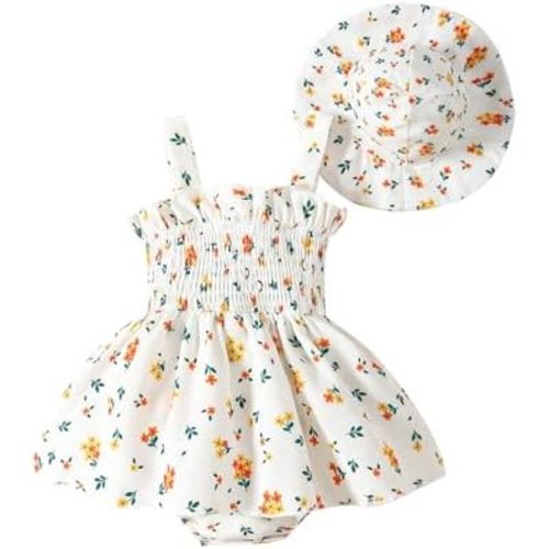 Toddler Baby Girl Summer Clothes Halter Floral Romper Dress Backless Outfits with Hat