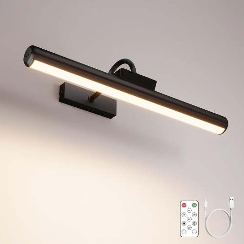 Picture Light with Remote, 16in Operated Picture Lights for Wall 5000mAh, 3 Color Modes and Dimmable Art Lighting with Timer for Painting, Frame, Gallery (Black-1Pack)