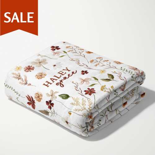 Personalized Wildflowers Blanket Baby Flower Blanket Wildflower Nursery Blanket Boho Floral Blanket Baby Girl Baby Shower Gift Kid Birthday