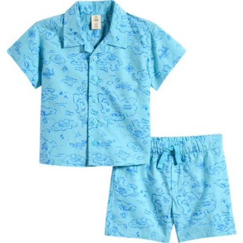 Patterned Cotton Camp Shirt & Drawstring Shorts Set, 3M