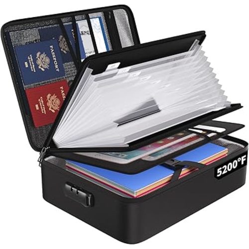 ENGPOW File Organizer Bag with 13 Pocket Accordion File Folder, Fireproof Document Organizer with Lock& Labels,Multi-Layer Portable Home Travel Safe Storage Box for Important Documents,Files and More