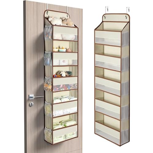 Yecaye 1 Pc 5 Tier Over the Door Organizer with 15 Pockets | 44lb Load Over the Door Storage | No Sagging Closet Organizers and Storage | Versatile Nursery Hanging Organizers for Home Dorm - Beige