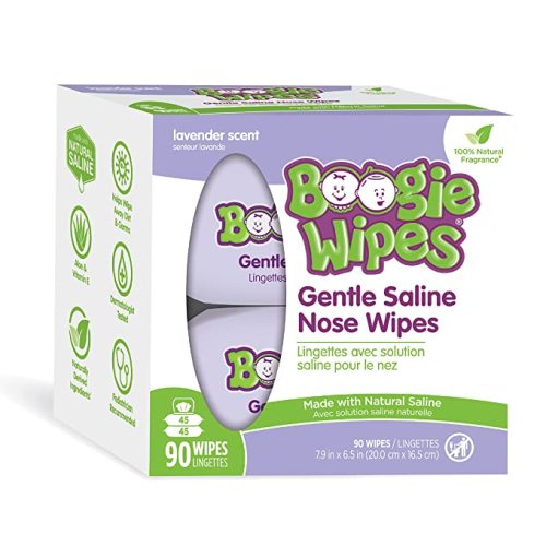 Saline Nose Wipes by Boogie, for Baby & Kids, Face, Hand & Body, FSA/HSA Eligible, Made with Vitamin E, Aloe, and Natural Saline, Lavender Scent, 90 Count (Pack of 1)