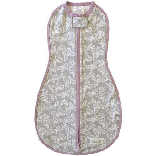 Woombie Original Baby Swaddling Blanket - Self-Soothing, Cotton Baby Swaddle with Zipper - Wearable Newborn Blanket, Butterflies with Pink Trim, 14-19 lbs