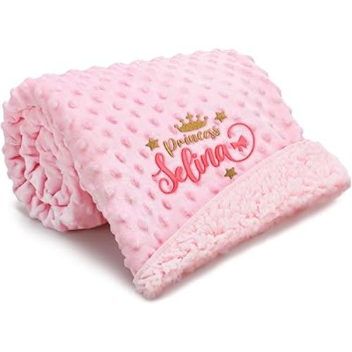 Personalized Baby Blankets for Girls and Boys,Custom Baby Blankets with Name, Newborn Baby Girl Gifts, Customized Pink Blanket for Baby Girl, Baby Shower Birthday Newborn's Gift (30-43in)