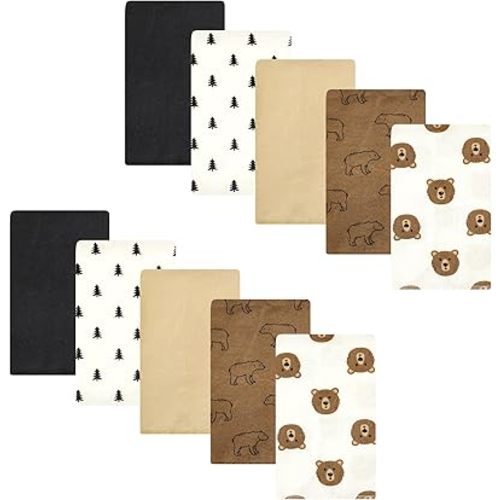 Hudson Baby Unisex Baby Cotton Flannel Burp Cloths, Brown Bear 10 Pack, One Size