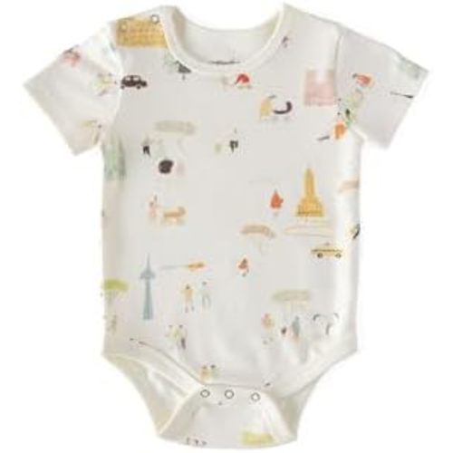 PEHR Short Sleeve Shoulder Snap One-Piece, Explore the World | 100% Organic Cotton, Unisex Baby Bodysuit with Shoulder and Bottom Snaps for Easy Changes Sizes 0-3M
