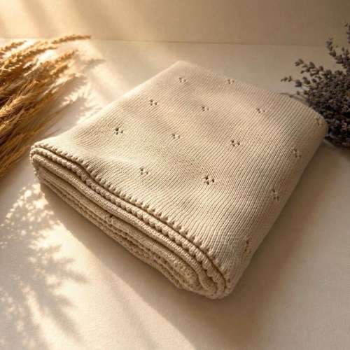 Knitted Baby Blanket | Soft Cotton Baby Blanket | Neutral Nursery Bedding | Newborn Gift | Baby Shower Gift | Cream Baby Throw