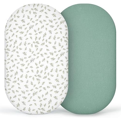 lulumoon Muslin Bassinet Sheets Baby: Cotton Bassinet Sheets Fitted for Boys and Girls - Bassinet Sheets for Oval Rectangle or Hourglass Mattress