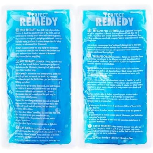 Perfect Remedy 2-Pack Gel Ice Packs for Injuries, Soft and Flexible Hot & Cold Compress, Soothing Ice Packs Aid for Sprains, Strains & Soreness conditions, Alternative to Hot Water Bottles (Blue, Reg)