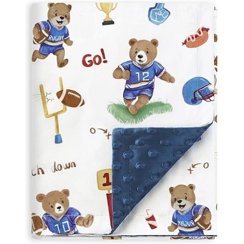BORITAR Baby Blanket for Boys Girls, Super Soft Nursery Minky Blanket with Lovely Bear Woodland Animal Football Pattern, Double Layer with Dotted Backing for Newborn Toddler Infant, 30 x 40 Inch