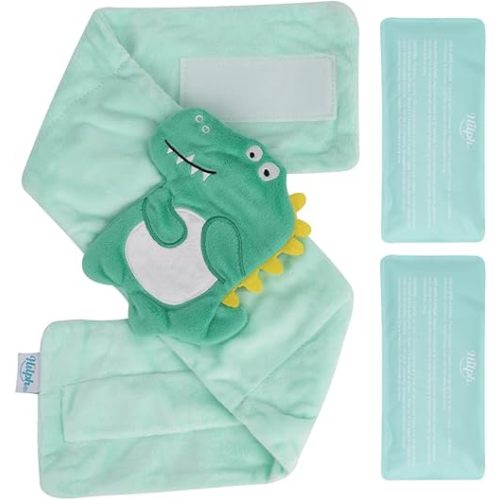 Hilph Baby Colic, Gas and Upset Stomach Relief, Heated Warmer Tummy Wrap with 2 Gel Packs for Newborns and Infants, Baby Heating Pad Swaddling Belt Natural Relief (Green Dinosaur)