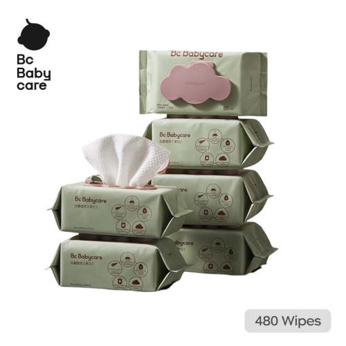 Bc Babycare Cloud Moist Baby Wipes, Thickest & XL, Ultra-Hydrating, Unscented, Hypoallergenic for Sensitive Skin, 6 Packs, 480 Total Count