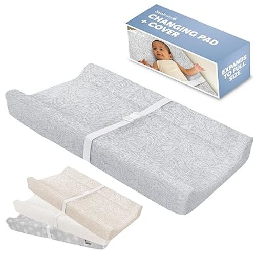 Jool Baby Serenity Soft Changing Pad + Washable Cover, Non-Slip - Fits Standard Changing Tables & Dressers (Wave Pattern, Off White)