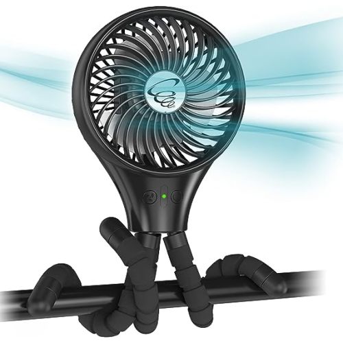 Auto Oscillating Stroller Fan, Battery Operated Fan, Portable Fan with Flexible Tripod, Ultra Quiet USB Desk Fan for Stroller/Car Seat/Treadmill/Camping/Hurricane/Outage, Black