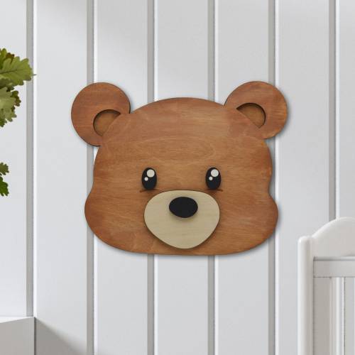 Wood Bear Head Wall Mount - Wilderness Wall Decor for Woodland Nursery or Forest Playroom