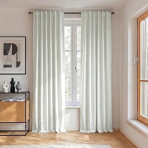 RYB HOME Ivory White 100% Blackout Curtains for Bedroom, Linen Drapes Back Tab&Rod Pocket, Thermal Insulated Privacy Assurd Curtains for Sliding Glass Doors/Dining/Living Room, W52 x L84, 2 Panels