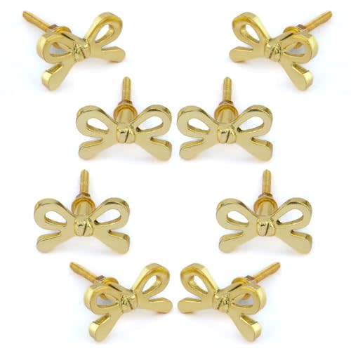 Perilla Home Set of 8 Brass Bow Knobs for Cabinet & Drawers Decorative Bow Knobs for Home Kitchen Cabinet Hardware Cupboard Metal Door Dresser Wardrobe and Drawer Pulls