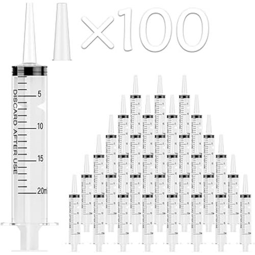100Pack 20mL Syringes, Plastic Syringes with Catheter Tip & Cap