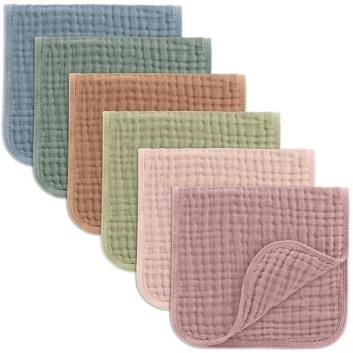 Comfy Cubs Muslin Burp Cloths Large 100% Cotton Hand Washcloths for Babies, Baby Essentials 6 Layers Extra Absorbent and Soft Boys & Girls Baby Bibs & Burp Cloths Set (Multicolor, 6-Pack, 20" X10")