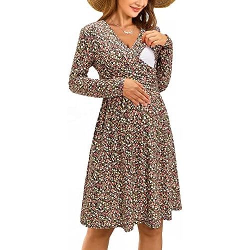 OUGES Womens 2025 V-Neck Maternity Dresses Nursing Breastfeeding Baby Shower Dress