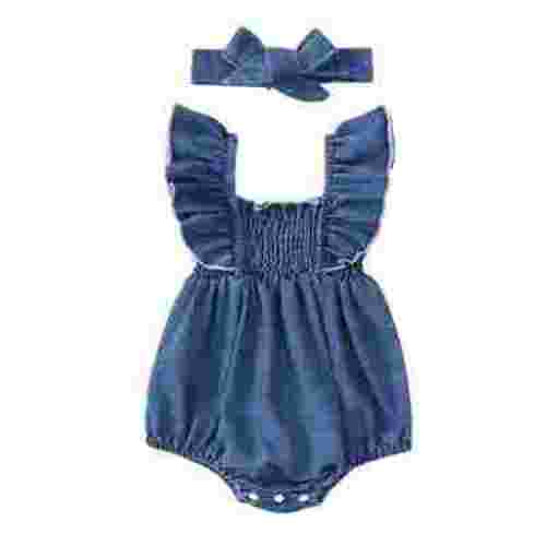 Mikilon Baby Girl Ruffled Rompers Soft Sleeveless Rompers Comfortable Breathable Rompers with a Bow Headband