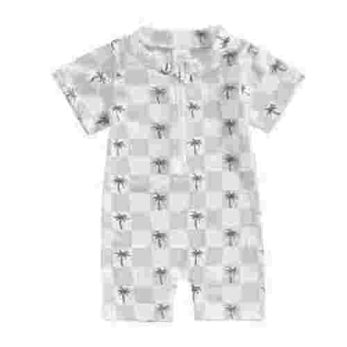Toddler Baby Boy One Piece Swimsuit Infant Short Sleeve Zipper Bathing Suit Rash Guard Swimwear Beachwear Sunsuit